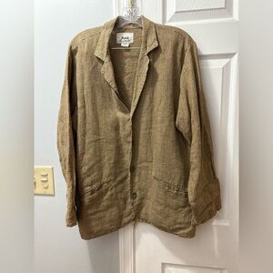 FLAX By Jeanne Englehart Oversized Linen Blazer Size Small Plaid Yellow/Green
